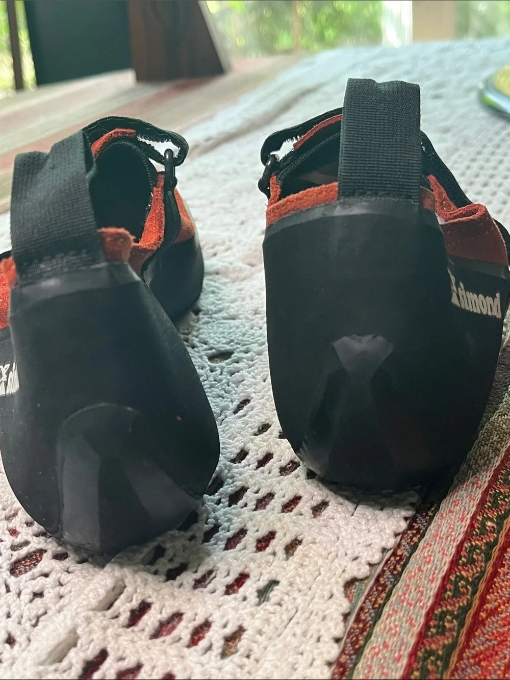 Simond womens Orange-Red Suede Climbing Shoes with Velcro Strap